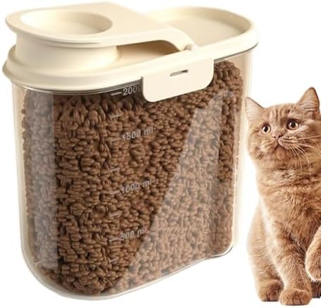 Dog Food Container 2L Airtight Anti-Moisture Dust-Proof, 2L, Khaki