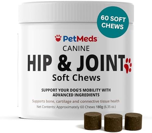 PetMeds Hip & Joint Supplement for Dogs - Vitamins, Glucosamine, MSM, Chondroitin, Collagen for Joint Mobility & Flexibility - Senior Dog Arthritis Support - Beef & Sweet Potato Flavor - 60 Soft Chews