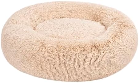 Amazon Basics Washable Donut Pet Bolster Faux Fur Bed with Removable Cover, Anti-Slip Bottom for Dog, Beige, 36" x 36"