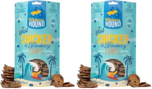 Chicken & Blueberry Chips – 2 Simple Ingredient Dog Treats, All Natural & Healthy Training Snacks for Small, Medium & Large Breeds, Puppies – High Protein, Made in US, 7oz (Pack of 2)