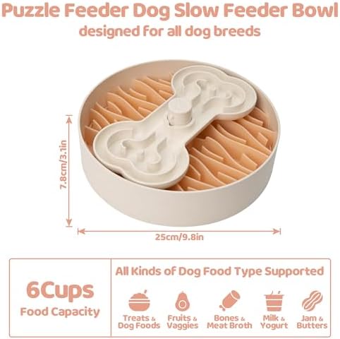 Puzzle Feeder Slow Feeder Dog Bowl for Large Dogs with Non-Slip Base - Adjustable Speed Design, Removable Puzzle Inserts & Dishwasher Safe, Pink