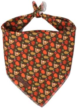 Lionet Paws Halloween Pumpkin Dog Bandana Washable Cotton Handkerchief Scarf Triangle Thanksgiving Brown Dog, Large (Pack of 1), Medium, Cotton, Brown
