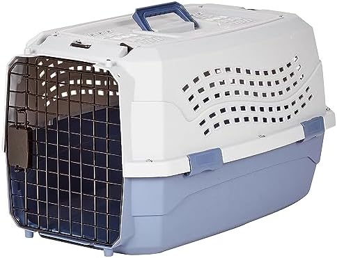 Amazon Basics Sturdy Portable 2-Door Top-Load Hard-Sided Pet Travel Carrier with Secure Ventilation, Handle, Front & Top Entry for Dogs, Cats, 22.8"L x 15"W x 13"H, Gray & Blue