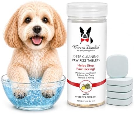 Warren London Deep Cleaning Paw Soak for Dogs – Soothes Itchy, Irritated Paws with Aloe Vera, Seaweed & Tea Tree Oil | Anti-Lick Paw Treatment | 5-Minute at-Home Spa for Dogs | 12 Fizzy Tablets