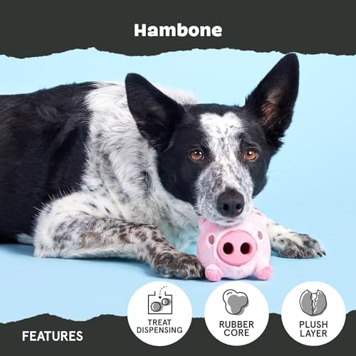 BarkBox Hambone Super Chewer Tough Dog Chew Toy - Toy for Large Dogs | for Aggressive Chewers, Plush Cover with Rubber Core - 2 Toys in 1 - Two Layer Treat Dispensing Dog