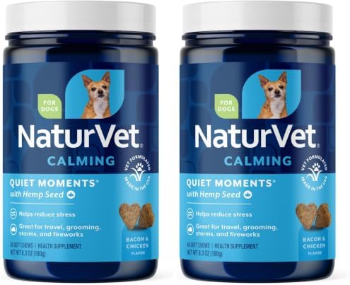 NaturVet Quiet Moments Plus Hemp Calming Aid Soft Chews for Dogs, Count of 120, 60 CT