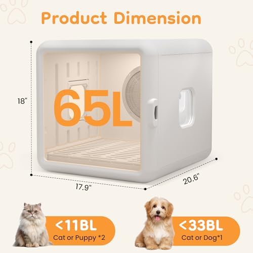 FansaFurn 65L Automatic Dog Dryer Box with Smart Timer, Pet Dryer Box with 360° Warm braw and Ultra Quiet, Smart Temperature Control, Cat Dryer for Cat and Small Dogs
