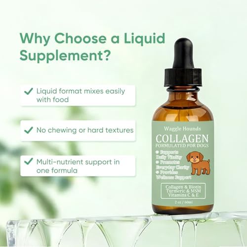 Waggle Hounds 9 in 1 Liquid Collagen for Dogs, Coat & Joint Support with Collagen, Hyaluronic Acid, Turmeric & Vitamins C & E for Everyday Care