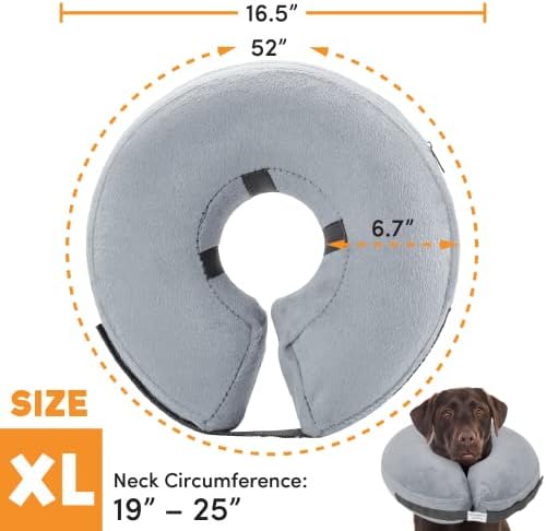 2 Packs Grey X-Large and Medium (Inflatable Dog Cone Adjustable Post-op Dog Recovery Collar Prevents Chewing and Scratching and Does not Obscure Vision)