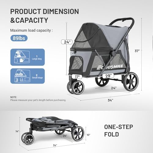 EchoSmile 3-Wheel Pet Stroller - Gray, All-Terrain