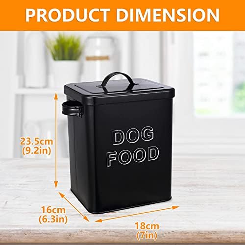 Morezi Metal Dog Food Storage Container Airtight Pet Food Treat Bin 6 lbs, 6 lbs, Carbon Steel, Black