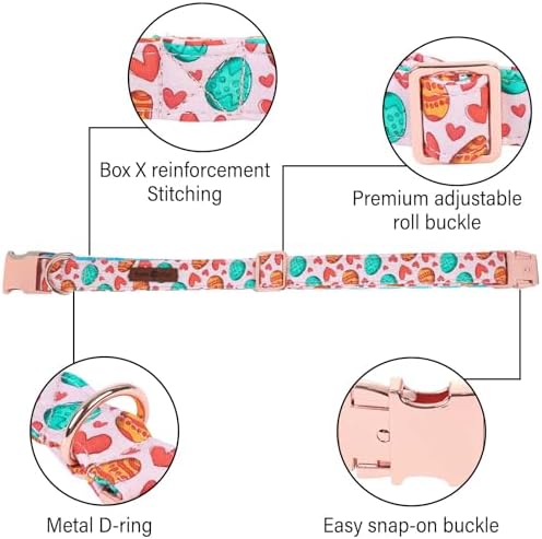 Lionet Paws Easter Dog Collar with Bowtie,Egg Bow Tie Pink Dog Bowtie Collar with Metal Buckle for Dogs, M, Neck 13.5-22 in