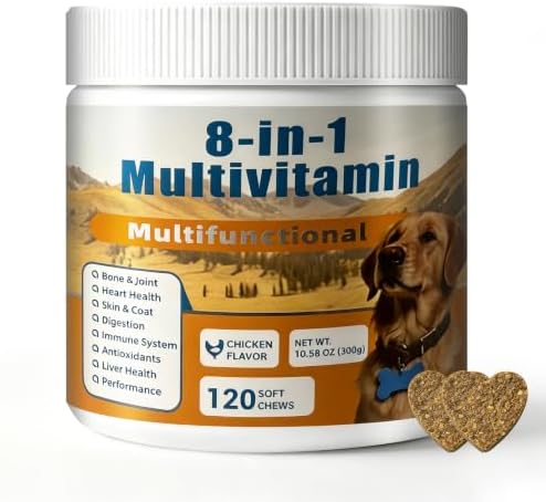 8-in-1 Dog Multivitamin Chews, Omega 3&6, Joint Support,Chicken, 120 Chews