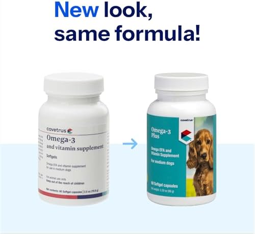 Covetrus Omega-3 Soft Gels for Medium Dogs – Essential Fatty Acids with Vitamins A, E & D3 – Skin, Coat & Joint Supplement – 60 Count