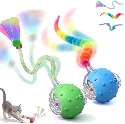 Interactive Cat Toys for Indoor Cats,3-Tails,Automatic Moving Kitten Toys | 2 Pack Cat Toys for Bored Indoor Adult Cats,Smart Rechargeable Cat Enrichment Toys for Cats to Keep Them Busy, Cat Balls