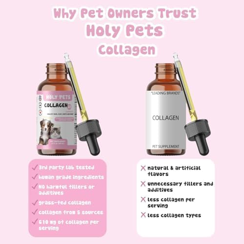 Premium Grass-Fed Liquid Collagen for Dogs & Cats – 5 Types I, II, III, V, X – Joint, Skin & Coat Support – Hyaluronic Acid – Hydrolyzed Bovine, Fish & Chicken Collagen – 2oz, 30 Servings
