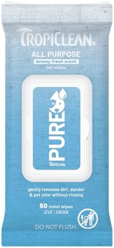 TropiClean Pure All Purpose Dog Wipes, Breezy Fresh Scent, 50ct