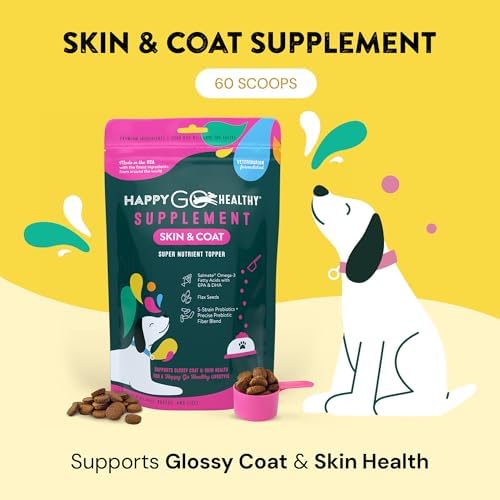 Skin & Coat Supplements for Dogs | Dog Itching Skin Relief & Promotes Shiny Skin Coat for Dogs | Rich in Omega 3 All-Natural Ingredients Tasty Kibble Dog Food Topper | 60 Count Pack