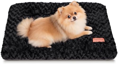 Dog Bed Crate Pad - Rosette Pattern White Velvet Pet Bed Anti-Slip Comfy Kennel Pad for Crates Rosette Black S