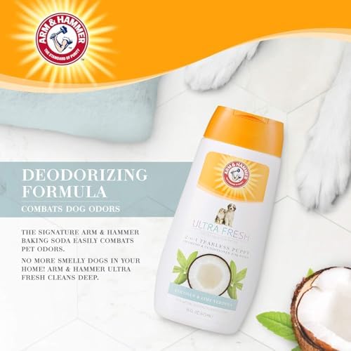 Arm & Hammer Tearless Puppy Shampoo, Coconut Lime Verbena, 16 Fl Oz, 2-Pk | 2-in-1 baking soda formula, gentle tear-free wash, suitable for puppies 8 weeks and older