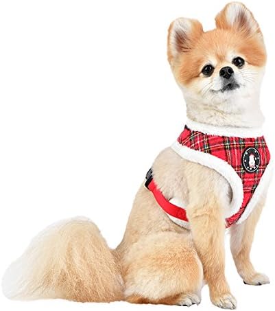 Puppia Blitzen Dog Harness Over-The-Head Warm Winter Christmas Holiday Harness Adjustable Chest for Small and Medium Dog, Checkered Red, Large