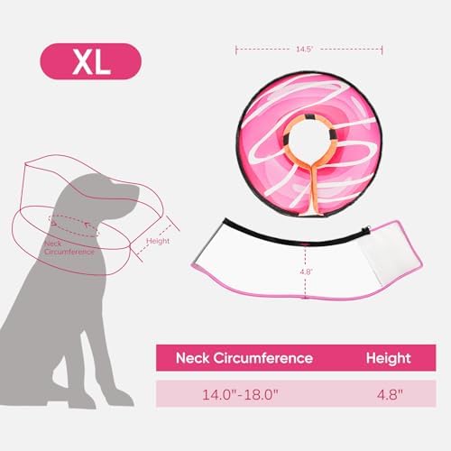Supet Raised Inflatable Dog Cone After Surgery - Adjustable Recovery Donut Collar with Removable Shield to Stop Licking Wounds & Protect Stitches - Soft Dog Cone Alternative for Large Dogs (Pink,XL)
