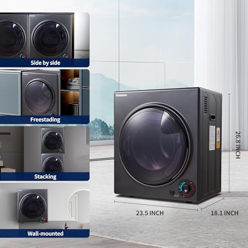 Portable Dryer for Laundry 3.5 cu.ft, 1500W Compact Dryer for Apartment, Front Load Laundry Dryer Machine with Stainless Steel Tub & 4 Automatic Drying Mode, RVs, Dorms, Black