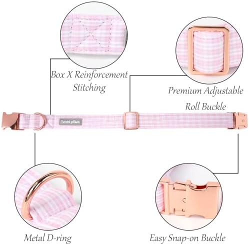 Lionet Paws Dog Collar, Pink Stripe Pattern Pet Collar Durable Cute Dog Collars Male or Female Pet Gift Adjustable Dog Collar for Large Dogs