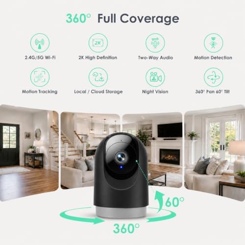 YOTON 2K Indoor Camera, 5G Wi-Fi Baby Monitor Pet Camera w/Motion Tracking