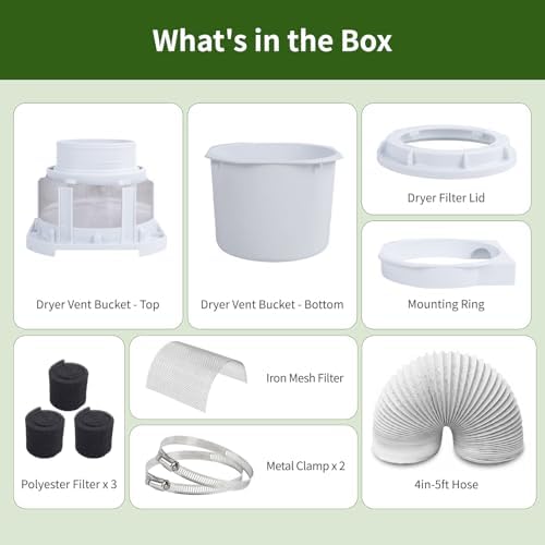 2026 Exclusive 3-in-1 Indoor Dryer Vent Kit with White Dryer Vent Hose - Dryer Lint Catcher Box Water Filter Bucket - Indoor Dryer Lint Trap for Electric Dryer