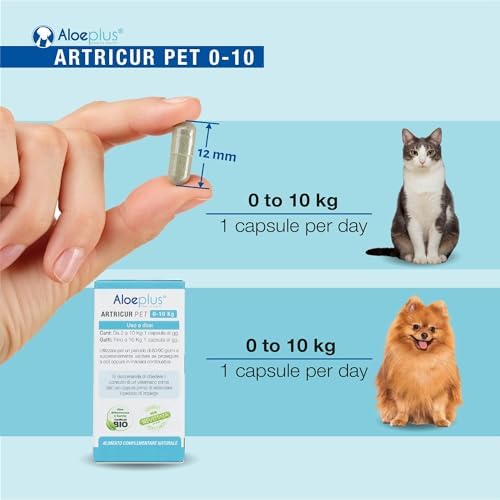 Artricur Pet Joint Supplement for Dogs and Cats 0-1 Kg - 100% Natural Joint Health Supplement with Organic Aloe Arborescens, Spirulina, Boswellia, Devil's Claw, 60 Capsules