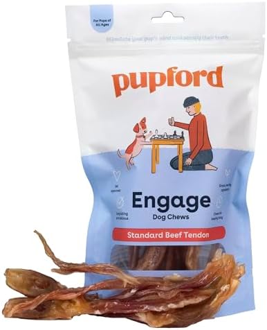 Pupford Beef Tendons for Dogs & Puppies, Teething Chew (Standard, 4 Count)