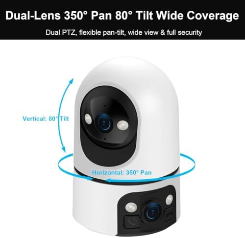 2K Dual Lens Indoor Pan Tilt Security Camera, WiFi Home Surveillance Cam, Dual Light Full Color Night Vision, 2-Way Audio Motion Detection, 300° Pan 60° Tilt for Pet Baby Home Shop Monitoring
