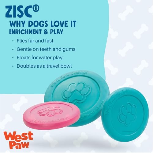 WEST PAW Zogoflex Zisc Dog Flying Disc, High Flying Aerodynamic Disc for Dogs Puppy – Lightweight, Floatable Disc for Fetch, Tug of War, Catch, Play – Doubles as Food/Water Bowl, Large 8.5", Teal