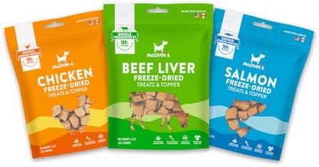 McLovin's Freeze Dried Cat& Dog Treats, Dog Dental Treats – 100% Sliced Beef Liver; 98% Chicken/Salmon with Mixed Tocopherols – Grain Free, 3-in-1 for Training
