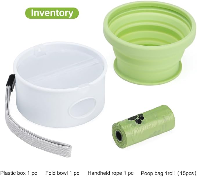 4 in 1 Dog Travel Kit, Leak‑Proof Portable Dog Water Bottle with Collapsible Silicone Bowl, Poop Bag Dispenser & Carabiner Hook, Food Grade BPA‑Free Pet Outdoor Supplies for Walking, Hiking, Camping