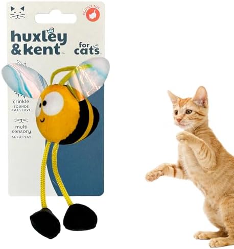 Huxley & Kent Chirpy Interactive Catnip Cat Toy, Bumble Bee | Touch Activated Chirp Chip with Auto Shut Off, Catnip & Crinkle, Dangly Motion, Soft Plush for Indoor Play