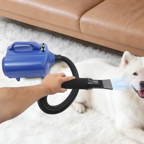 Professional Pet Hair Dryer for Dogs&Cats,3600W High-Speed Dog Dryer with Adjustable Temperature (77-149℉) & Airspeed (98-230 ft/s),with 2 Nozzles for Home Use,Pet Salon,60dB Quiet Drying (Blue)