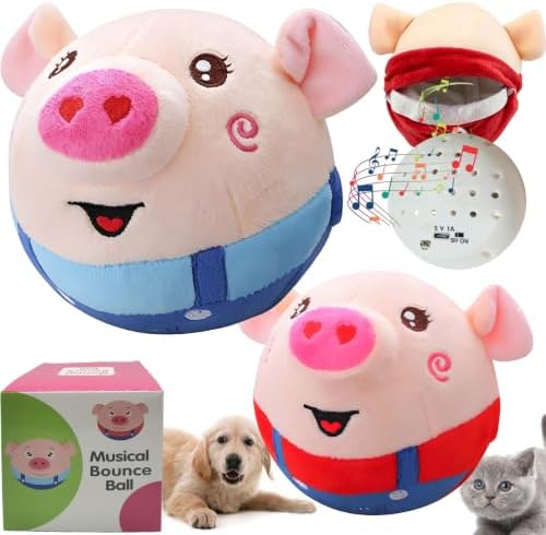 2Pack Interactive Dog Toys, Dog Toys to Keep Them Busy, Dog Birthday Gift | Jumping Squeaky Dog Toys with Recording and Music Modes, Dog Toys to Keep them Busy (2Pack: Blue Pig+Red Pig Casing)