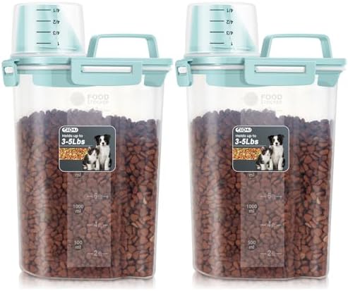 Dog Cat Food Storage Container with Cup (Light Blue, 2.5L (2 pack))
