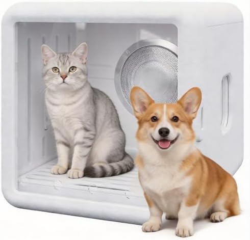 65L Automatic Dog Dryer Box With Smart timer, 360° warm braw and Ultra Quiet Pet Dryer Box with Smart Temperature Control, Cat Dryer for Cat and Small Dogs, White