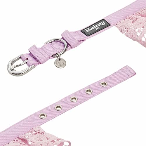 Blueberry Pet Floral Lace Adjustable Dog Collar in Lavender with Metal Buckle, Neck 13-16.5", for Medium Breed