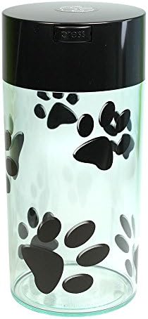 Pawvac 5 to 24 Ounce Vacuum Sealed Pet Food Storage Container; Black Cap & Clear Body/Black Paws