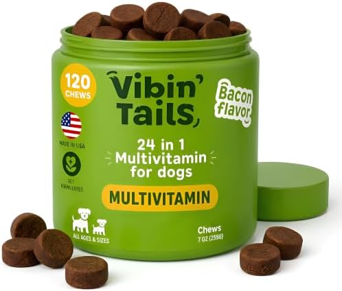 Dog Multivitamin Vibin' Tails 24-in-1 Soft Chews All Ages Bacon 120ct
