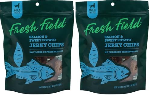 Fresh Field Salmon & Sweet Potato Jerky Chips, 5 oz – All-Natural Dog Treats, USA Made, No Fillers, Omega-3 Rich (Pack of 2)
