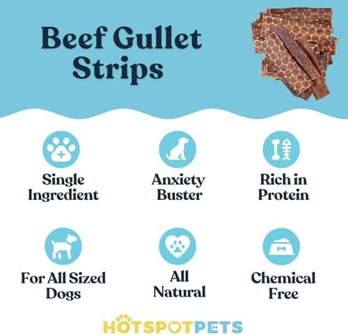 hotspot pets Beef Esophagus Dog Treats (6 INCHES - 25 Count) Grass Fed with No Added Hormone, All Natural Jerky Dog Treats - Dog Chews Rich in Glucosamine & Chondroitin for Joint Health