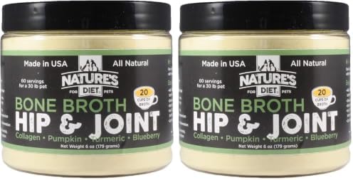 Nature's Diet Pet Original Bone Broth Protein Powder with Functional Benefits for Hip and Joint, Digestion, Skin and Coat (Hip & Joint, 6 oz : 60 Servings) (Pack of 2)