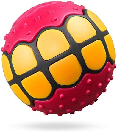 Dog Balls Toys - Squeaky Fetch Rubber Funny Ball Gifts for Large Medium Dogs (Pink Yellow)