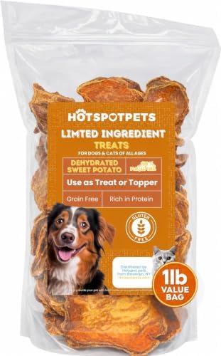 hotspot pets Sweet Potato Dog Treats 1lb Bag - All Natural, Single-Ingredient, Hypoallergenic Grain-Free Dog Chew for Sensitive Stomach, Rawhide Alternative
