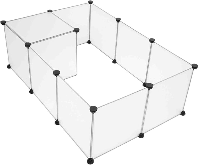ABS & PP Plastic Pet Playpen with Metal Frame, DIY Expandable for Hedgehogs, Hamsters, Guinea Pigs & Rabbits, Easy Assembly with Included Mallet & Cable Connections, Puppy Kennel Crate Fence, White